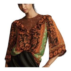 Anthropologie Farm Rio Lace Mix Blouse Large